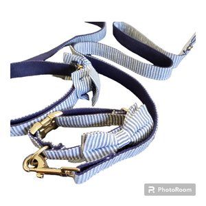 Blue, white, Gold Tone Dog Leash
